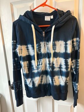 Women's Navy & White Tie-Dye Zip Hoodie